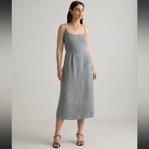 Quince Dresses & Skirts - Quince European Linen Scoop Neck Midi Dress Classic Mini Gingham XS